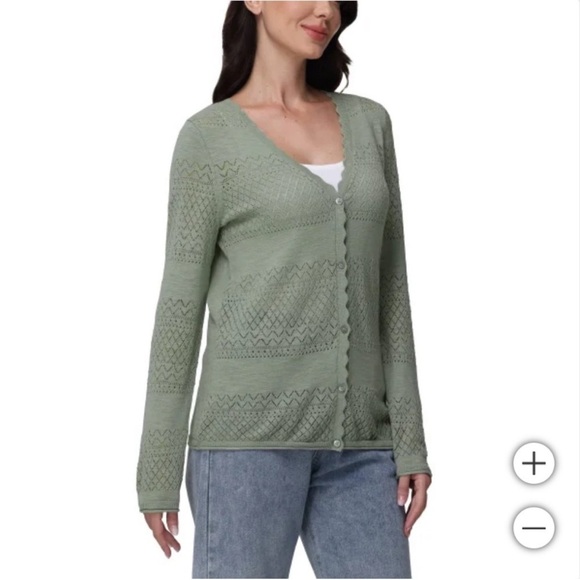 NWT Frye Women’s Pointelle Cardigan Sweater SAGE Green Seagrass Cardigan, XL - Picture 4 of 10